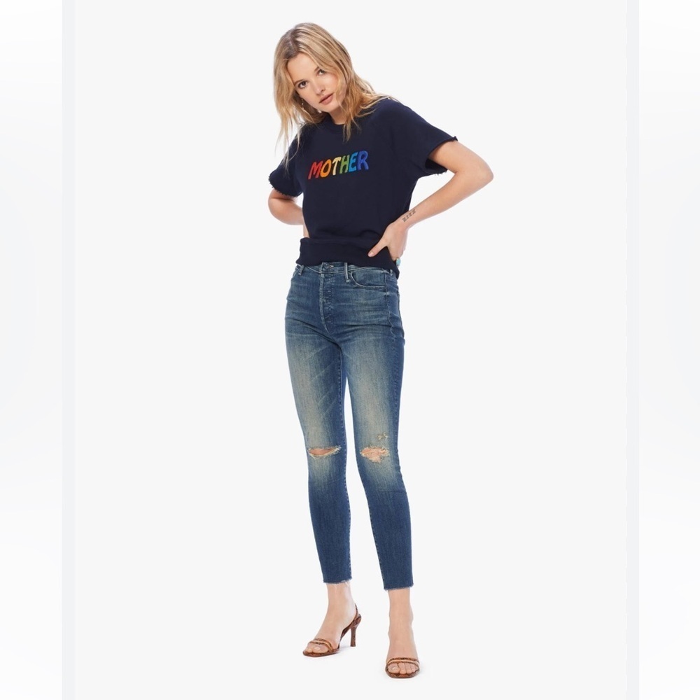 Mother The Stunner Ankle Fray Skinny Jeans Field of Dreams Distressed Raw Hem 26